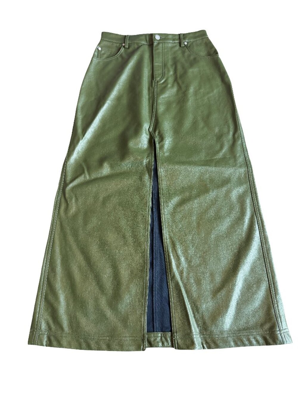 Pilcro x Anthropologie Olive Green Maxi Faux Leather Skirt Size 6 Women's